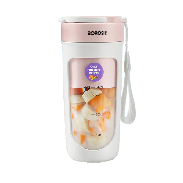 Borosil Nutrisip Portable Blender (40W Low-Noise DC Motor, Pink, BRSPBNUTRISIP)