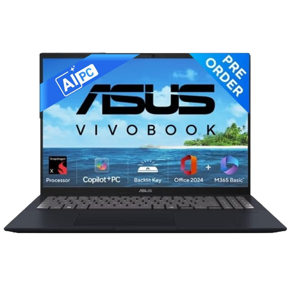 ASUS Vivobook 16, AI Powered Laptop, Snapdragon X X1 26 100 (16GB/512GB/Qualcomm Adreno GPU/40.64 cms (16) WUXGA/Windows 11 Home/Office Home 2024 + M365 Basic (1 Year Validity)*) (ASUS16X1607QAMB049WS)