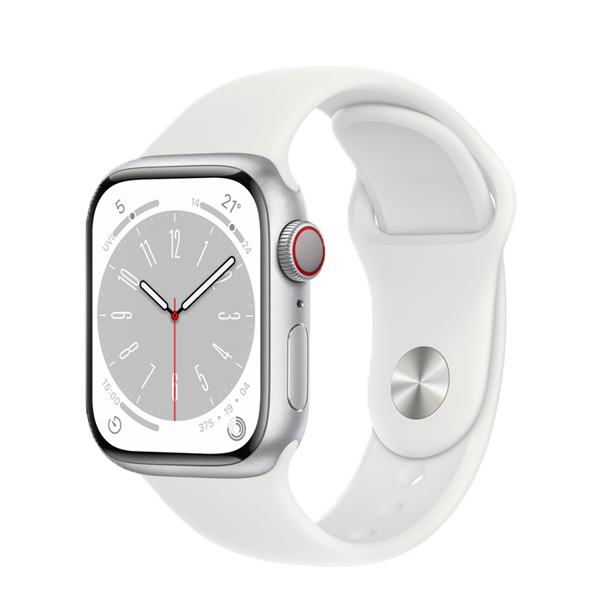 Apple Watch Series 8 41 mm Silver Aluminum Case with White Sport Band (GPS + Cellular) (IWS8GPSCEL41MMSALWSP)