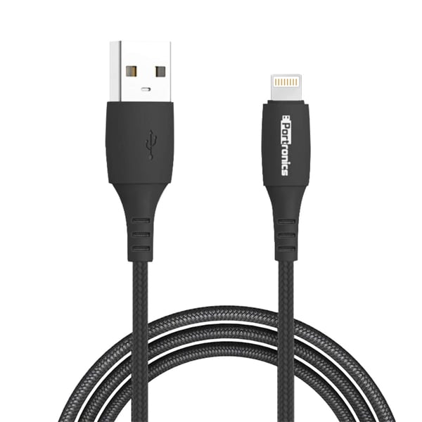 Portronics POR-1171 Konnect A Nylon Braided 1 m Lightning Cable  (Compatible with Compatible for iOS Devices, Black, One Cable) (PORTCCKLPOR1171)