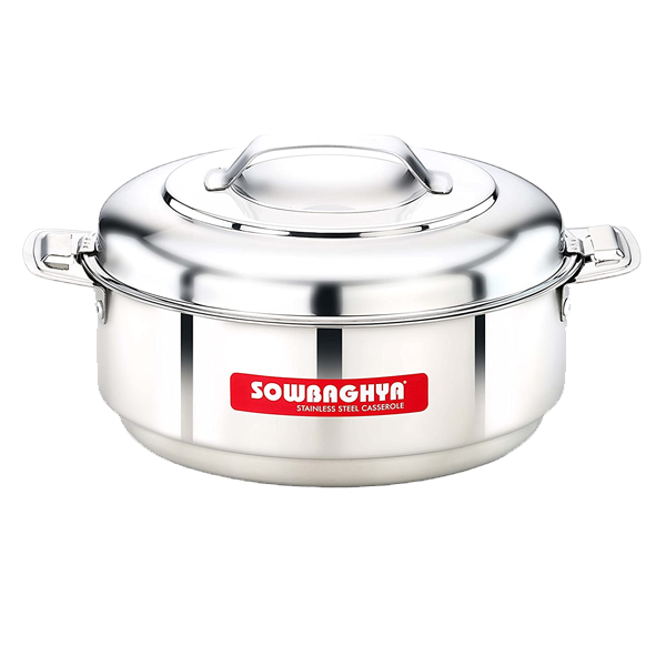 Sowbaghya Stainless Steel Solid Casserole - 1500 ml, Silver Hot Pot for Meal and chapati  (SOWBAGHYASSHP1500ML)