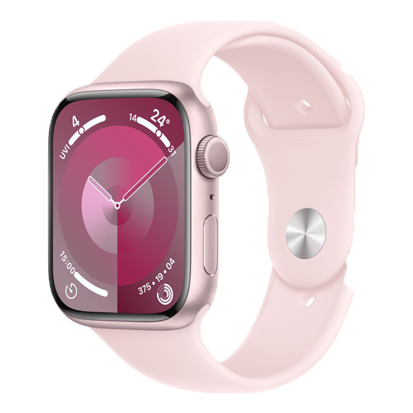 Apple Watch Series 9 (45mm, GPS) Pink Aluminium Case with Light Pink Sport Band - M/L Strap Size (IWS9GPS45MMPIALMR9H3)