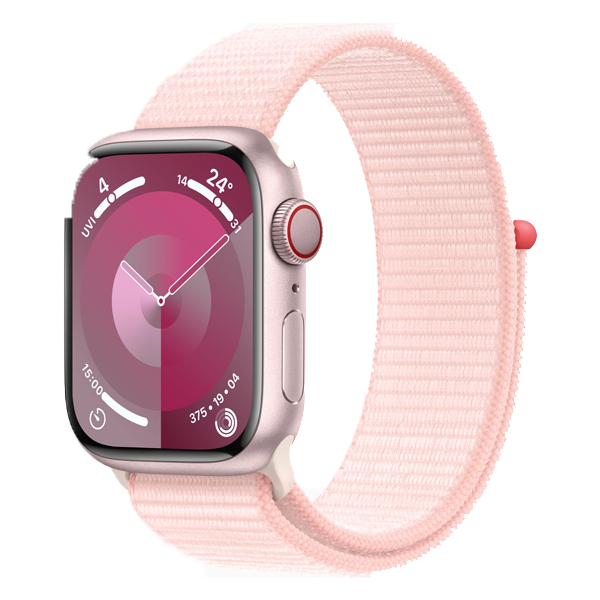 Apple Watch Series 9 (41mm, GPS) Pink Aluminium Case with Light Pink Sport Loop (IWS9GPS41MMPIALMR953)