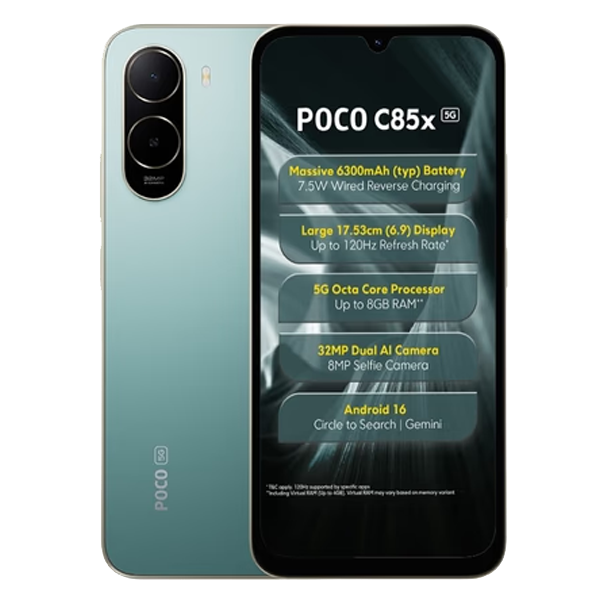 POCO C85x 5G 128 GB, 4 GB RAM, Green, Mobile Phone (POCOC85X5G4128GB)