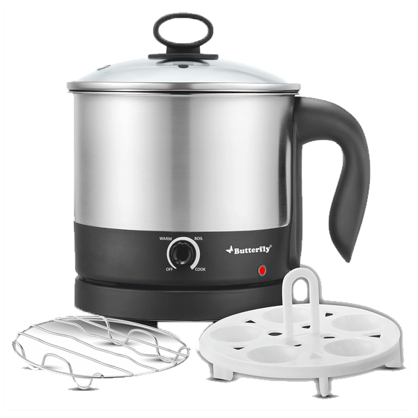 Butterfly Stainless Steel Matchless Multi Kettle 1.2 Liter - With Egg Rack + Ss Rack, 600 Watts (BUG1.2LMATCHLESSMK)