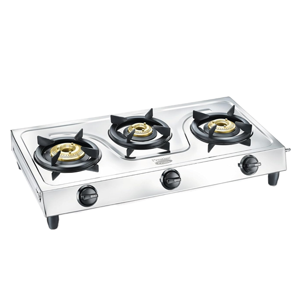 Prestige Prime Jumbo 3B L.P Gas Stove With Stainless Steel Body and 3U Brass Burners (3BPRIMEJUMBOSS)
