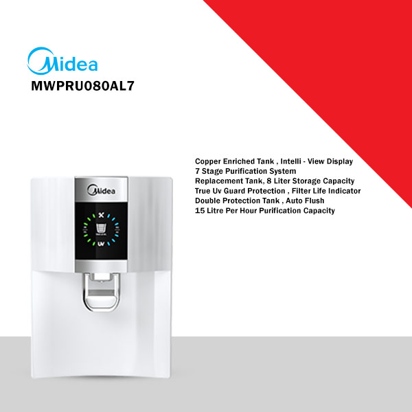 Midea  Antibacterial Replaceable Tank 8 L RO + UV Water Purifier  (White, MWPRU080AL7)