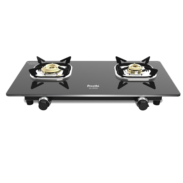 Preethi Silverin 2 Burner Glass Top Gas Stove (Easy-to-Clean with XL Spill Tray, SILVERIN2B)