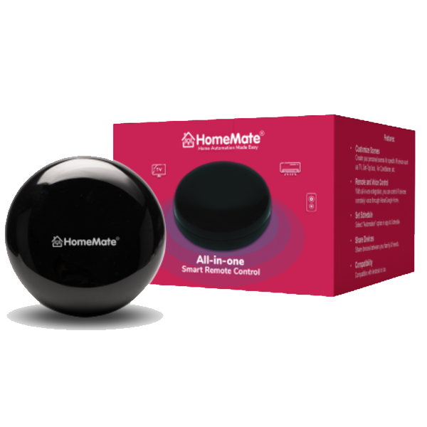 HomeMate® Wi-Fi Smart IR Control Hub (Smart Air Conditioner Remote, Compatible With Alexa, Google Home, Black, HMWIFISMARTIRHUB)