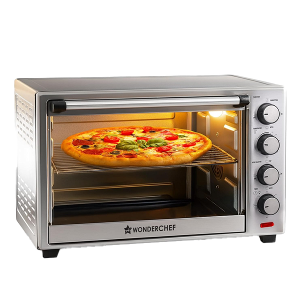 Wonderchef Oven Toaster Griller (OTG) - 60 litres, Steel with Rotisserie, Auto-Shut Off, Heat-Resistant Tempered Glass, 6-Stage Heat Selection Bake, Grill, Roast (WCOTG60LSS)