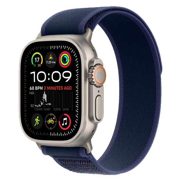 Apple Watch Ultra 2 GPS + Cellular 49mm Natural Titanium Case with Blue Trail Loop - M/L Strap Size (Bands fits 145-220mm wrists, IWU2CEL49NTRTIMX4L3)