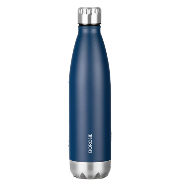 Borosil 24 Hours Hot & Cold Bolt Blue Double Wall Vaccum Insulated Steel Flask Bottle 500 ml Steel Flask (Blue, BRSBOLT500ML)