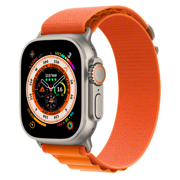 Apple Watch Ultra 49 mm Titanium Case with Large Orange Alpine Loop (GPS + Cellular)  (IWULTRAGPSCEL49MMTOR)