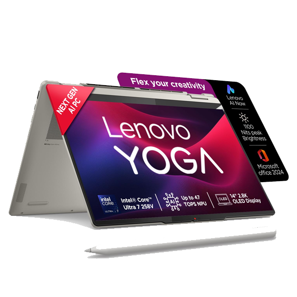 Lenovo Yoga 7 14ILL10 Intel Core Ultra 7 Touchscreen 2-in-1 Laptop (32GB, 1TB SSD, Windows 11 Home, 14 inch 2.8K WQXGA Plus OLED Display, MS Office 2024, LENOVOYOGA783JQ000NI)