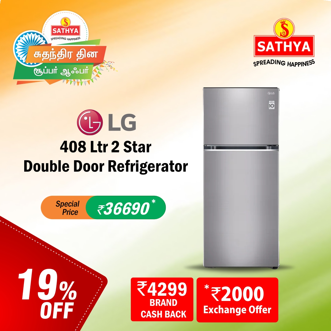 LG 408 L 2 Star Smart Inverter Double Door Refrigerator (GLS412SPZY)