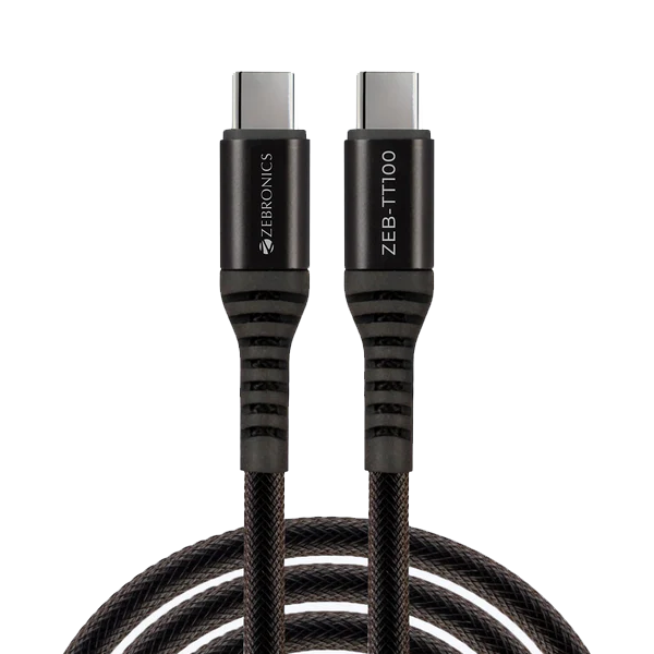 ZEBRONICS TT100 Type C - Type C Cable, 100 Watts PD, Rapid Charging, Charge & Sync, 1.5 Meter (ZEBTT100)