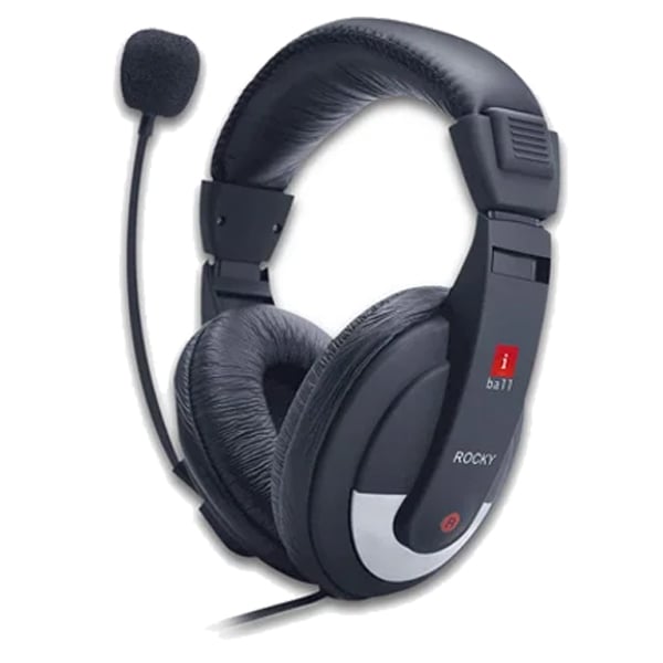 Iball Rocky Wired Headset with Mic  (Black & Sliver, Over the Ear) (IBALLHEADPHONE-MIC)