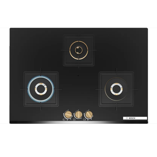 Bosch Built in Gas Hob Black Tempered glass Glass 3 Burner Auto Ignition 75 cm (PND7B6G20I)
