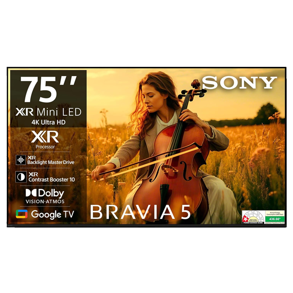 Sony 189 cm (75 inches) BRAVIA 5 Series 4K Ultra HD Smart Mini LED Google TV (K75XR55A)