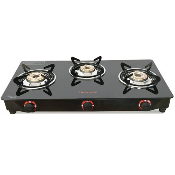 Butterfly Trio 3 Burner Glass Manual Gas Stove  (3 Burners, 3BTRIOGT)