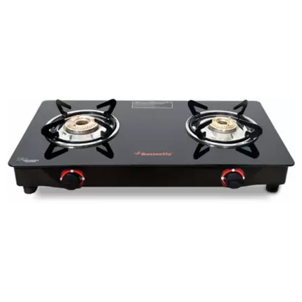 Butterfly Duo 2 Burner Glass Manual Gas Stove (2BDUOGT)