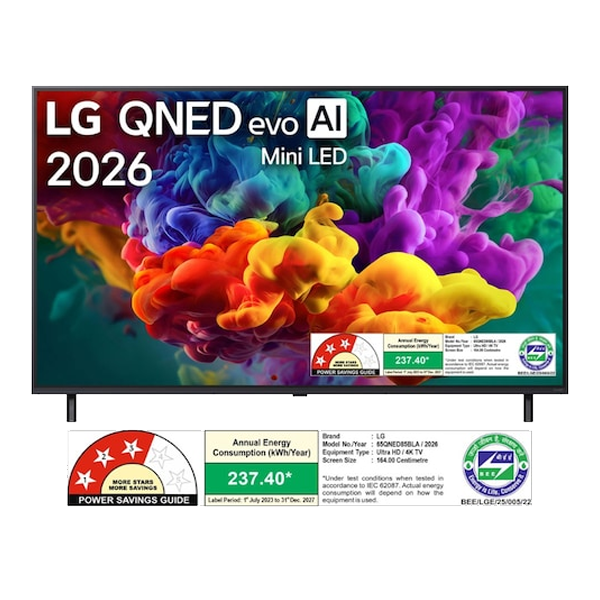 LG 165 cm (65 inch) QNED Mini LED 4K Ultra HD Smart webOS TV with Intelligent Voice Recognition (65QNED85, 2026 Model)