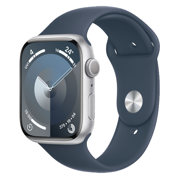 Apple Watch Series 9 GPS Silver Aluminium Case with Sport Band S/M (Storm Blue,45mm, IWS9GPS45MMSIALMR9D3)