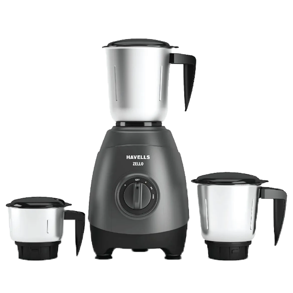 Havells Zello 3 Jar Mixer Grinder (750 Watt, BLACK, ZELLO750W3JAR)