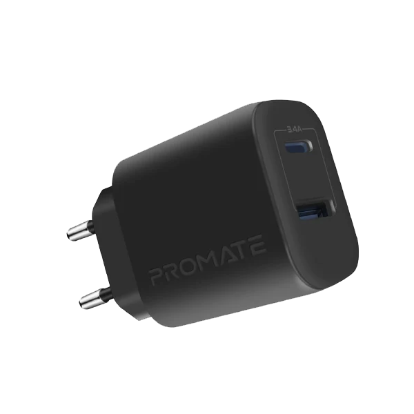 Promate Power Bank, Universal 20000mAh Portable Charger with AC Plug, 22.5W USB-C (PROMCABIPLUG2PORT20W)
