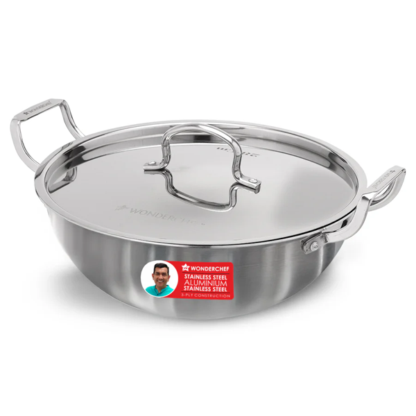 Wonderchef Stella Triply Stainless Steel Kadhai with Lid (WCKHSTELLATRIPLY28CM)