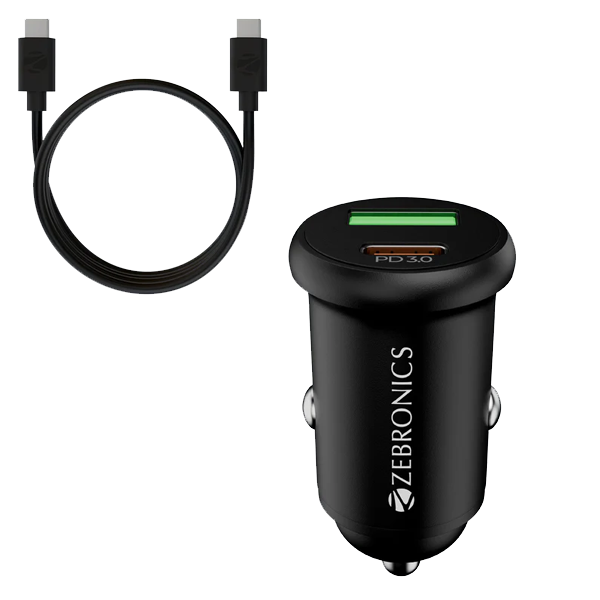 Zebronics 30W Car Charger with Dual-Output - Type-C & USB (ZEBCC30)