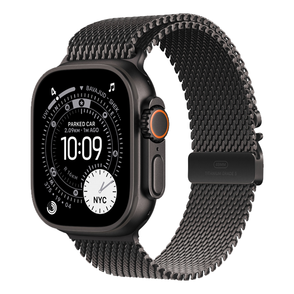 Apple Watch Ultra 3 GPS + Cellular 49mm Black Titanium Case with Black Titanium Milanese Loop - Medium (IWU3CEL49BLKTIMF1Q4)