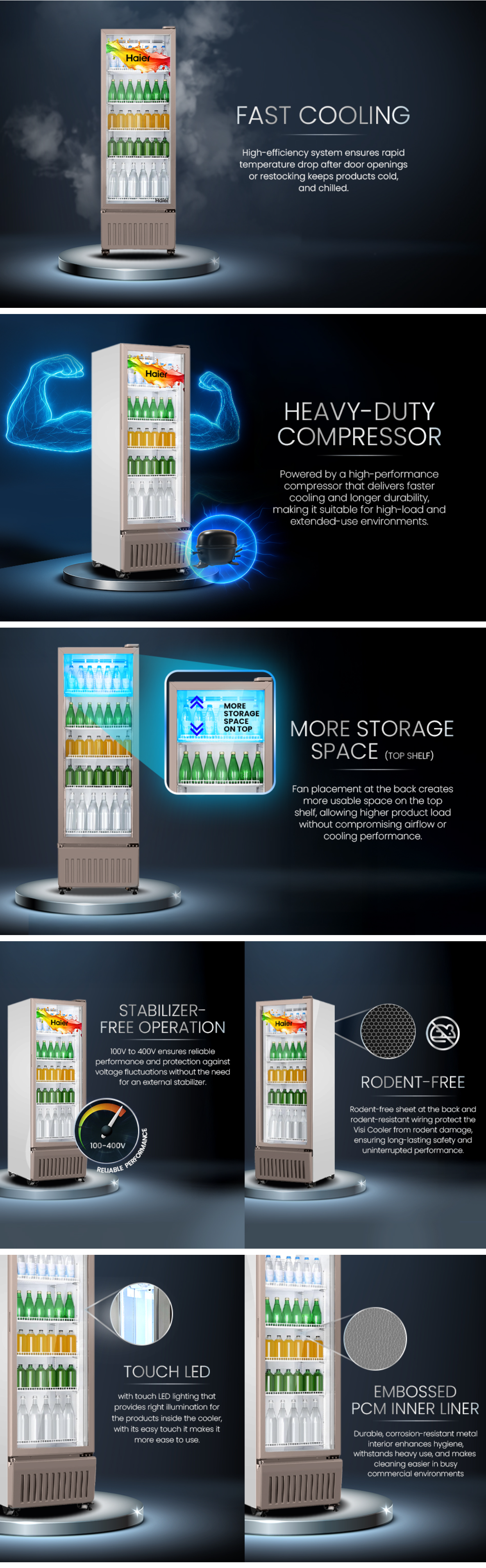 Haier HVC 405 GT5, 5 Star, Touch LED Visi Cooler Glass Door, Adjustable Shelves, Single Door Commercial Refrigerator (HVC405GT5)