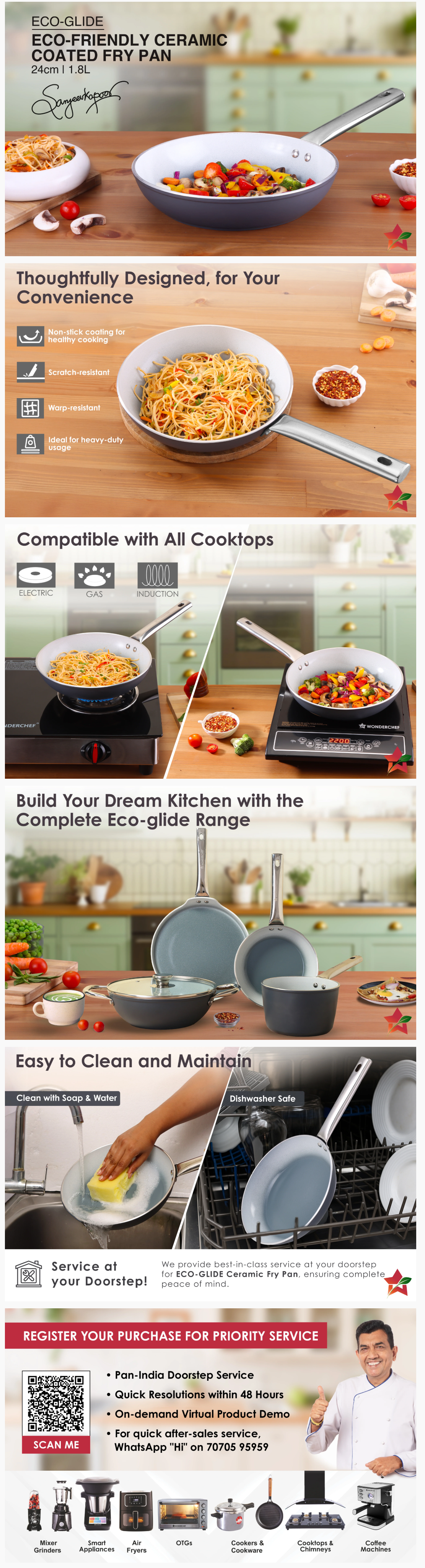 Wonderchef Eco-Glide Fry Pan Chemical-Free Ceramic Coating | 24cm, 1.8L (WCFPECOGLIDECERA24CM)
