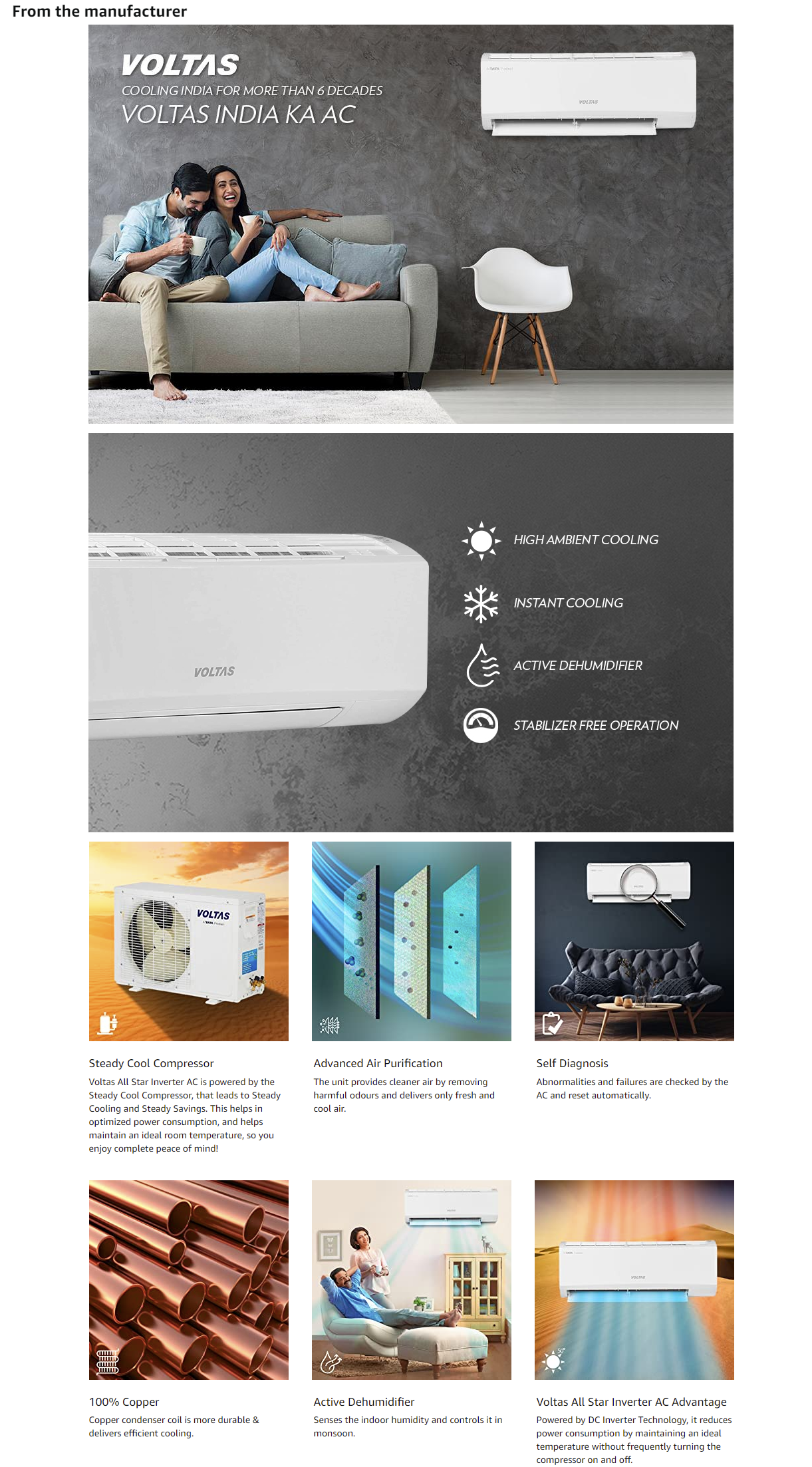 Voltas 1 Ton 3 Star Split Inverter AC - White (1T123VVECTRAELITE3S)