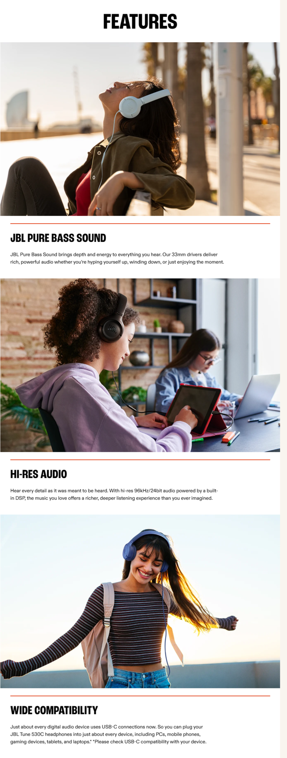 JBL Tune 530 C Comfort Fit Wired On Ear Headphones with Microphone (JBLWNBTUNE530C)