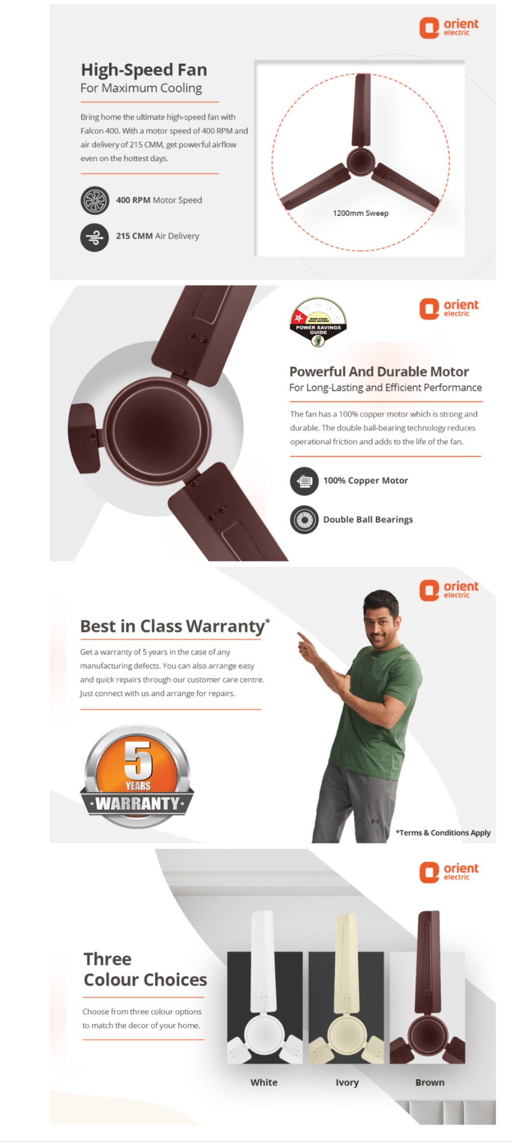 Orient Electric Falcon 400 1200MM High speed Ceiling Fan (48FALCON400H2S)