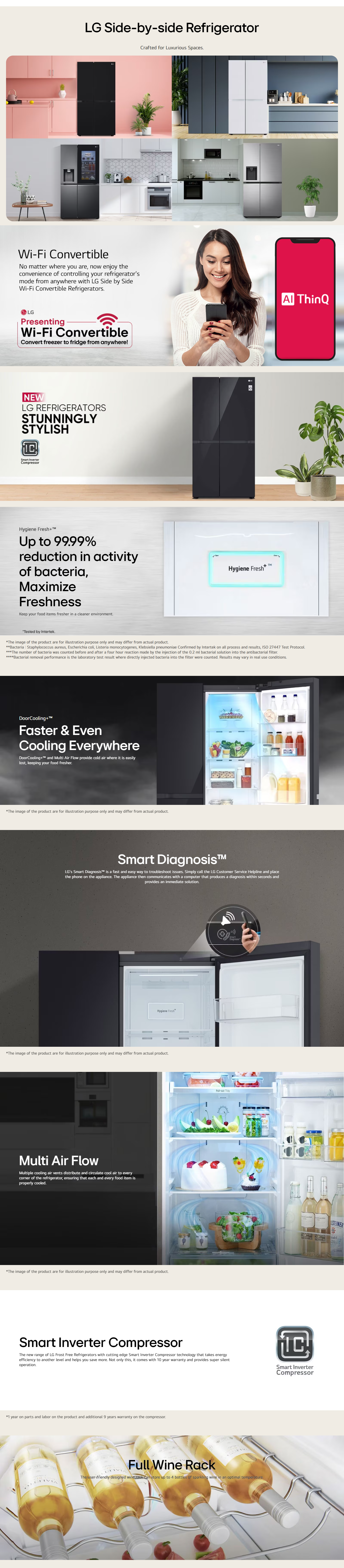 LG 650 Litres 3 Star Frost Free Side by Side Refrigerator (GLB257DBM3)
