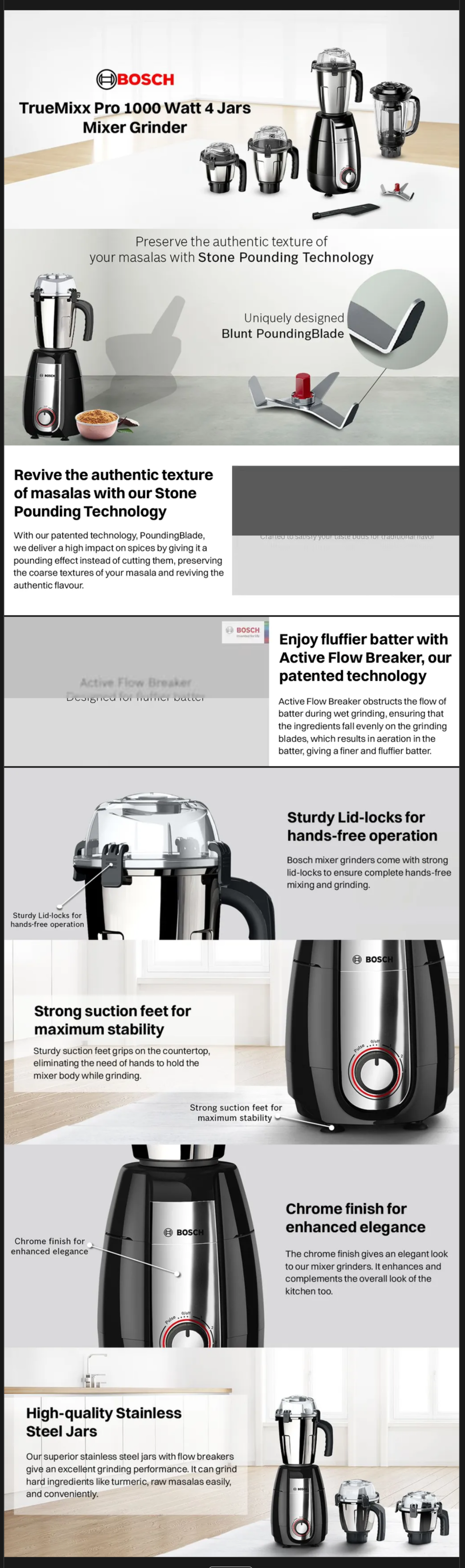 Bosch TrueMixx Pro 1000 Watt 4 Jars Mixer Grinder (MGM8842BIN)