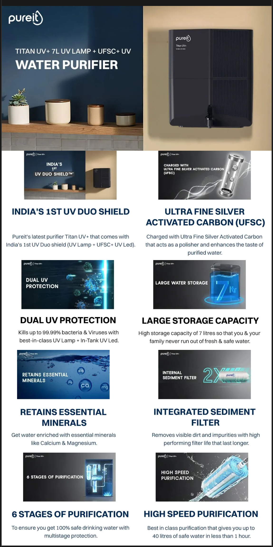 Hindustan pureit Titan UV+ 7L UV Lamp + UFSC+ UV Led Water Purifier (PUREITTITANUVPLUS)