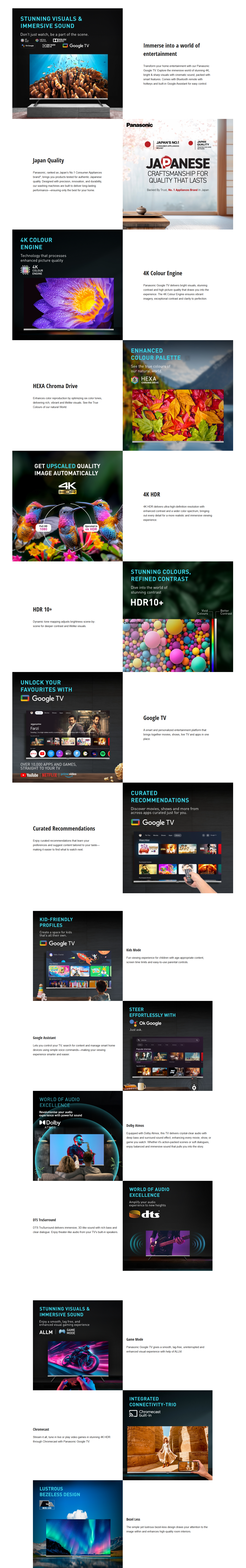 Panasonic 108 cm (43 inches) 4K Ultra HD Smart LED Google TV (4K Colour Engine, HDR 10+, Dolby Atmos, Home Theatre Built-in, TH43PX750DX)