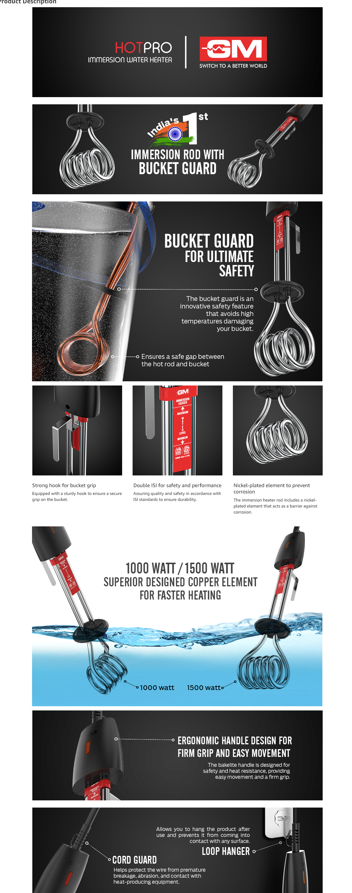 VGUARD 1KW IMMERSION WATER HEATER (1000WVGUARDIMHEATER)