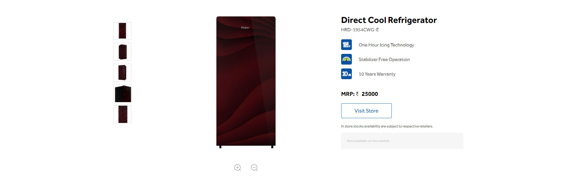 HAIER 195L 4 Star Single Door Fridge - Red (HRD-1954CWG-E)
