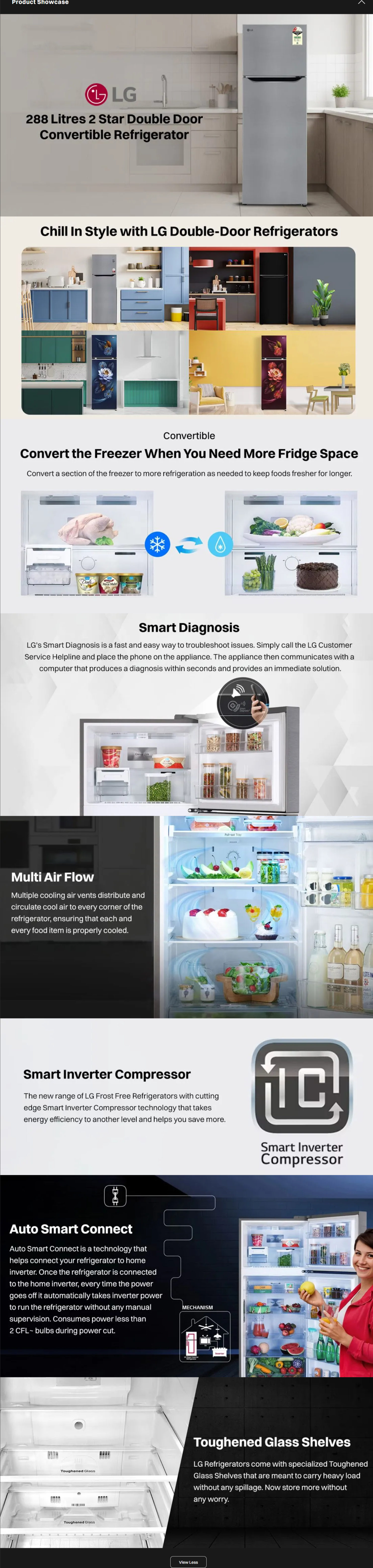LG 288 Litres 2 Star Frost Free Double Door Convertible Refrigerator with Smart Diagnosis (GLT2926PDES)