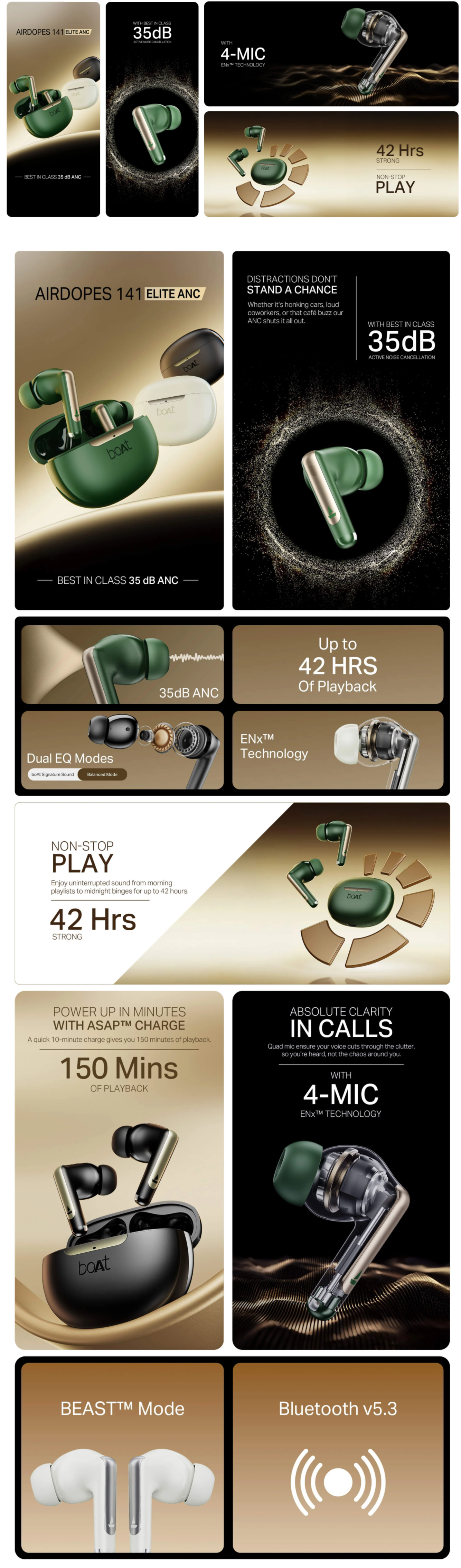 Boat Airdopes 141 ANC Bluetooth TWS in Ear Earbuds (BOATAIRDOPES141ELITE)