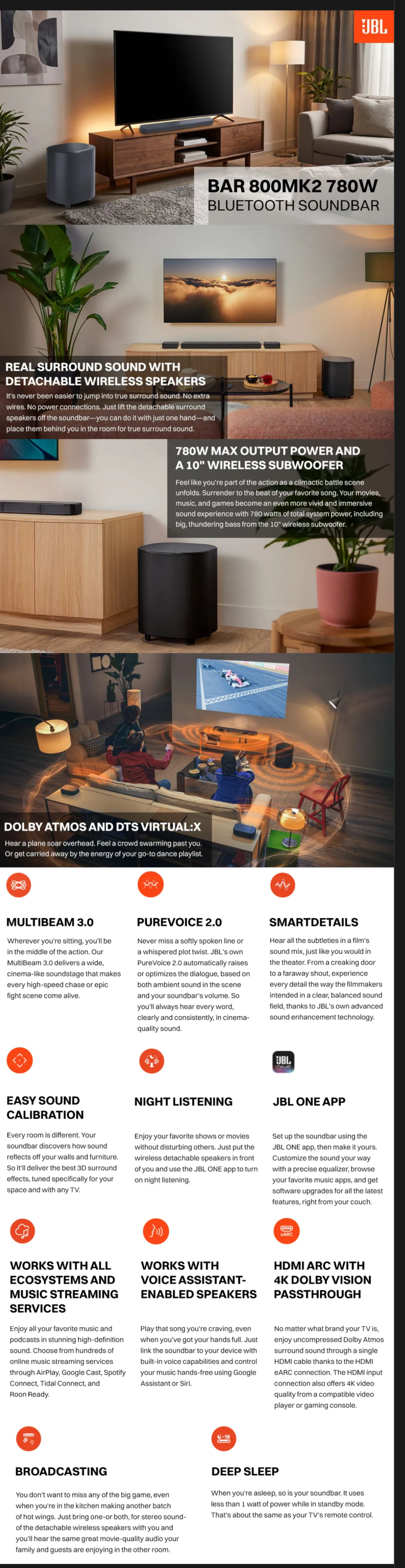 JBL Bar 800MK2 780W Bluetooth Soundbar with Remote (JBLBAR800M2BLK)