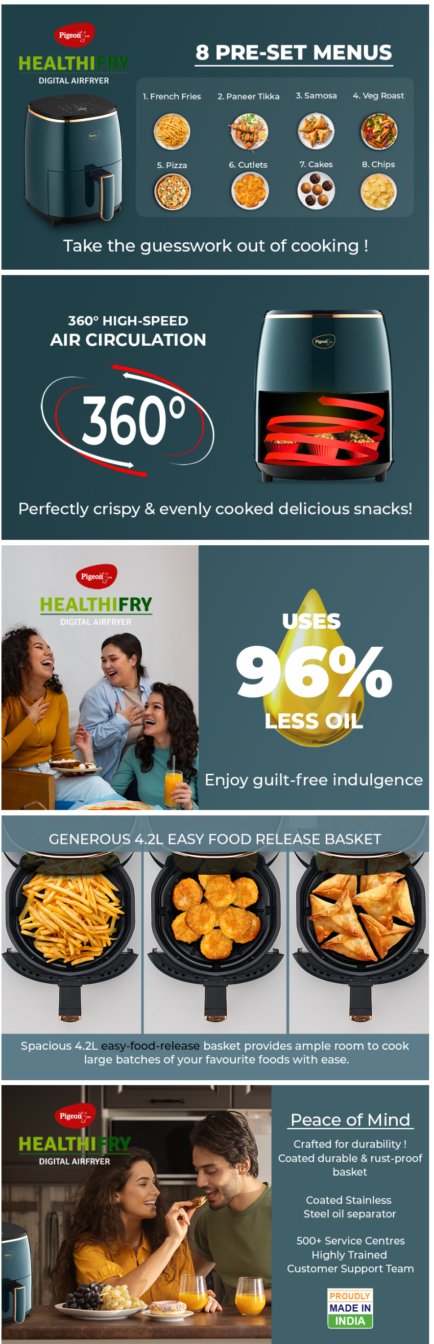 Pigeon Healthifry Digital Air Fryer, 360° High Speed Air Circulation Technology (4.2 L Basket, PGDIGITALHEALTHIFRY)