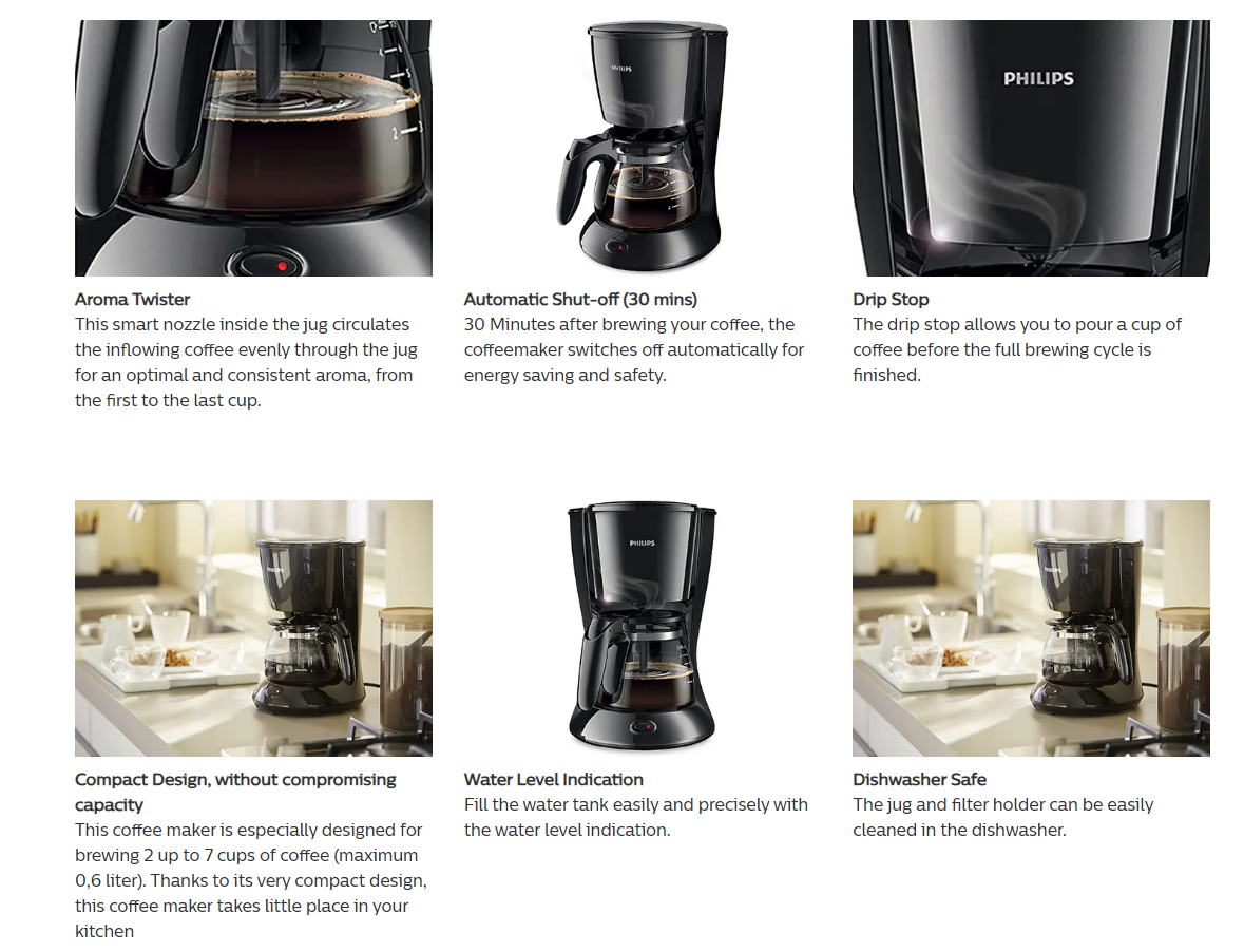 Philips Daily Coffee Maker Metal Black with Aroma Twister (HD7432)