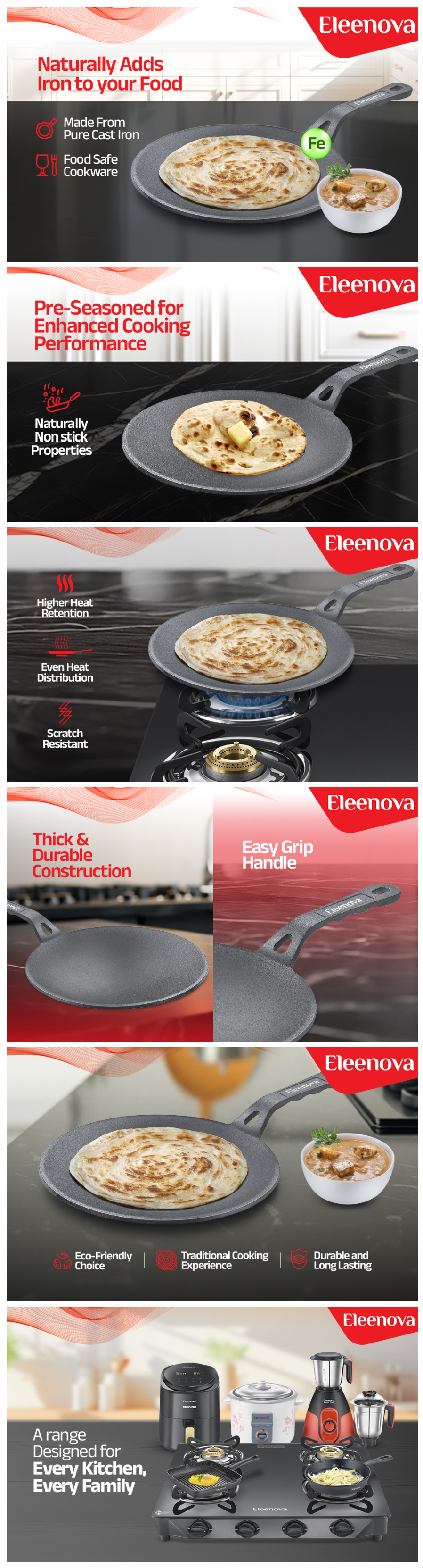 Eleenova Shakti Cast Iron Cookware - Roti Tawa 26 cm (ELEROTISHAKTIPS240MM)