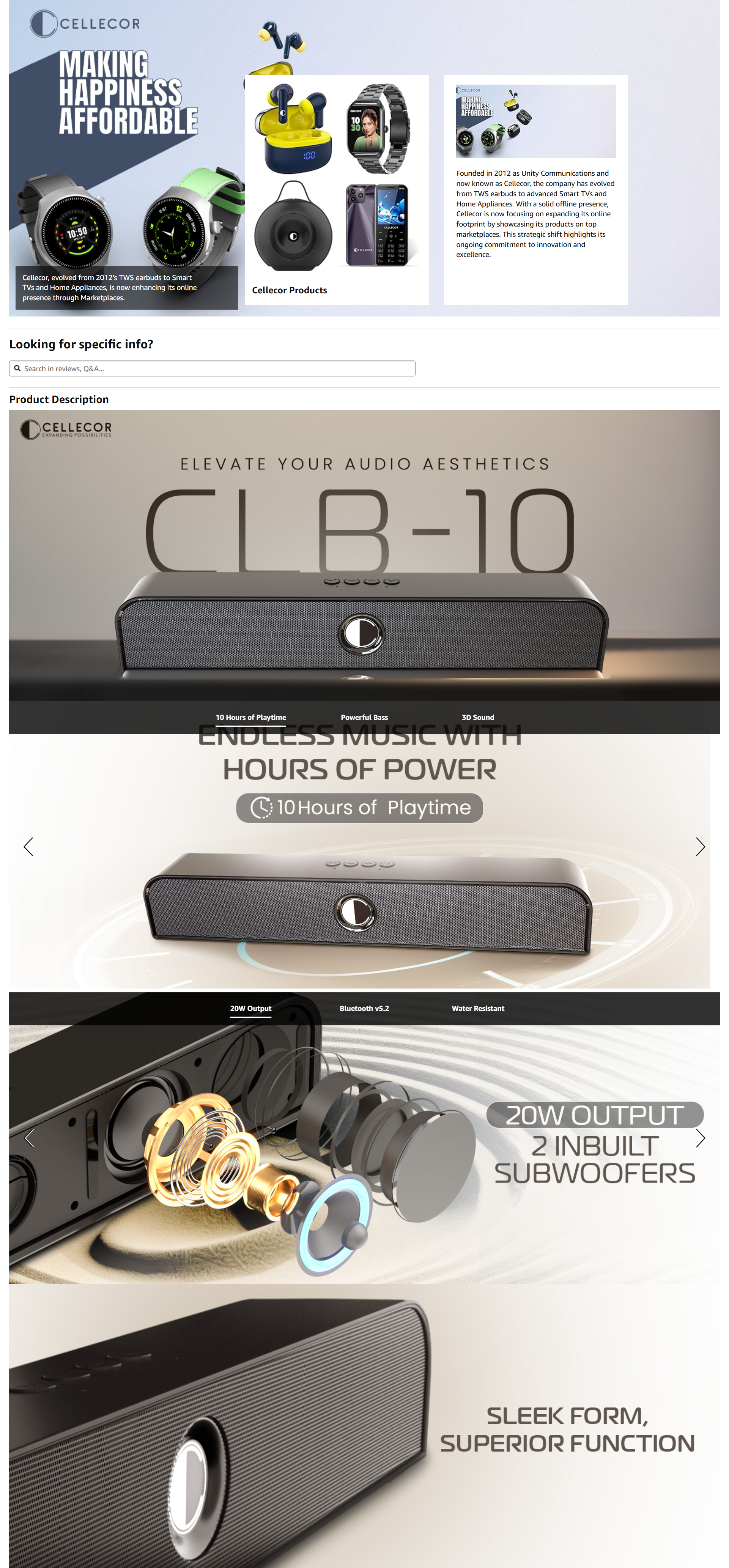 Cellecor CLB10 20 W Bluetooth Soundbar  (Black, 2.2 Channel) (CELLBTSCLB10)